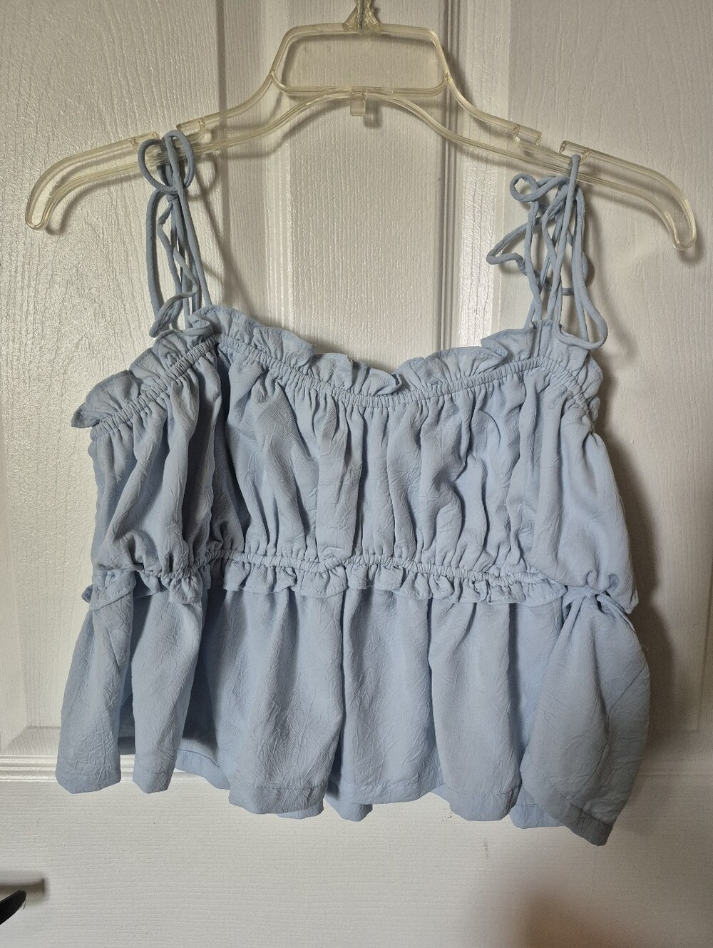 Altar'd State Pale Blue Smocked Ruffle Tie-Strap Camisole